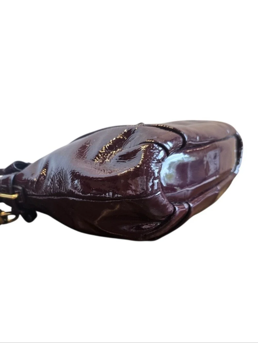 Coach Madison Shiny Patent Deep Burgundy Leather Lindsey Satchel Handbag